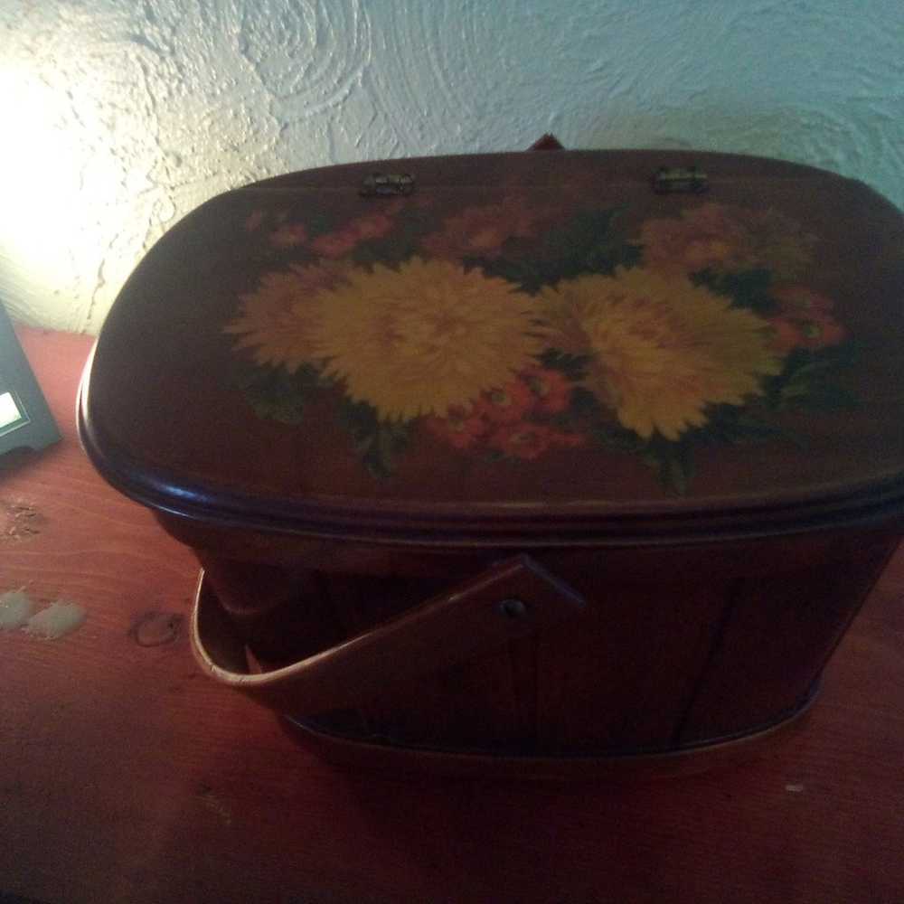 Vintage Box Purse Oak Split Floral - image 2