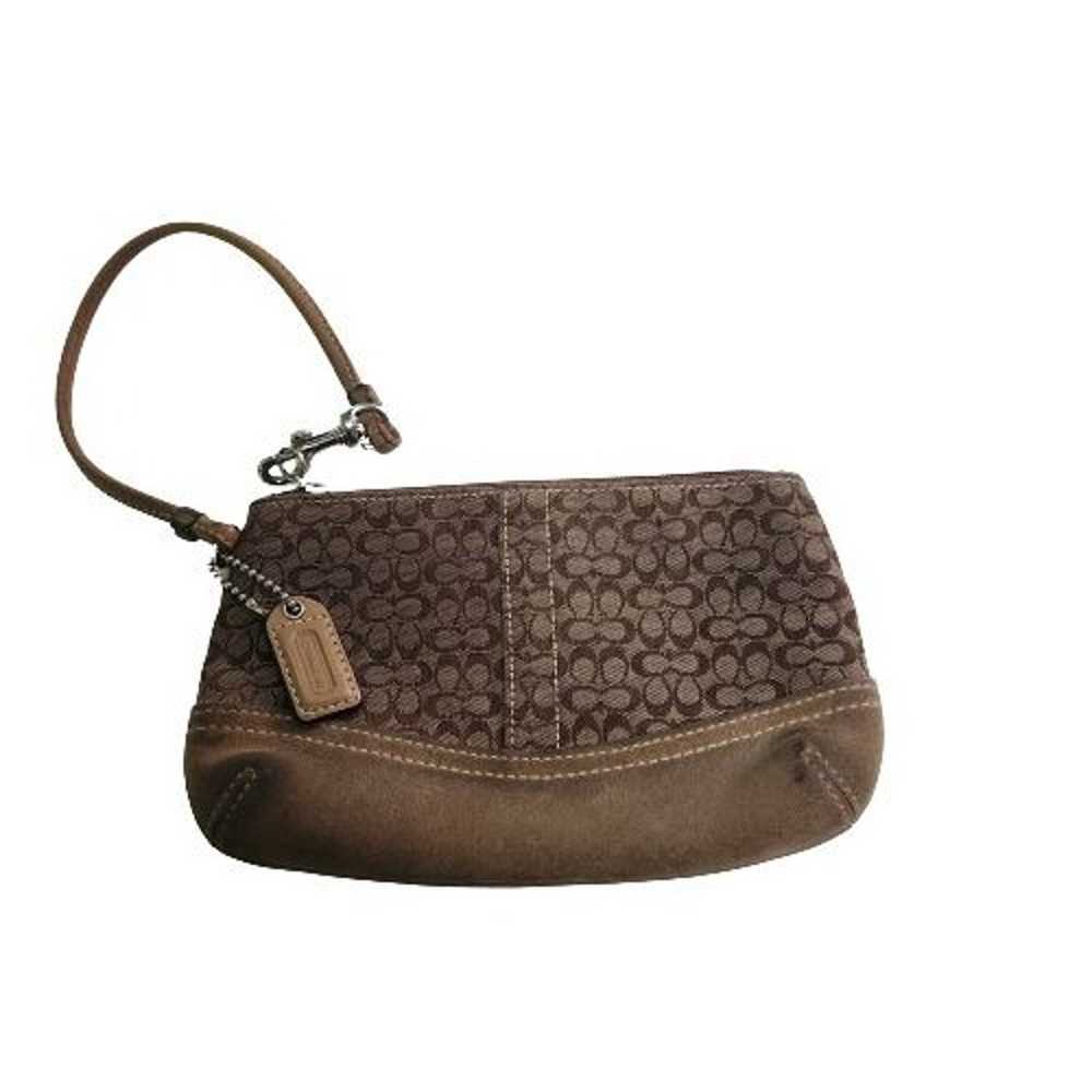 Coach Signature Logo Canvas Suede Wristlet With K… - image 1