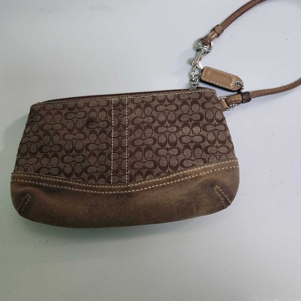 Coach Signature Logo Canvas Suede Wristlet With K… - image 3