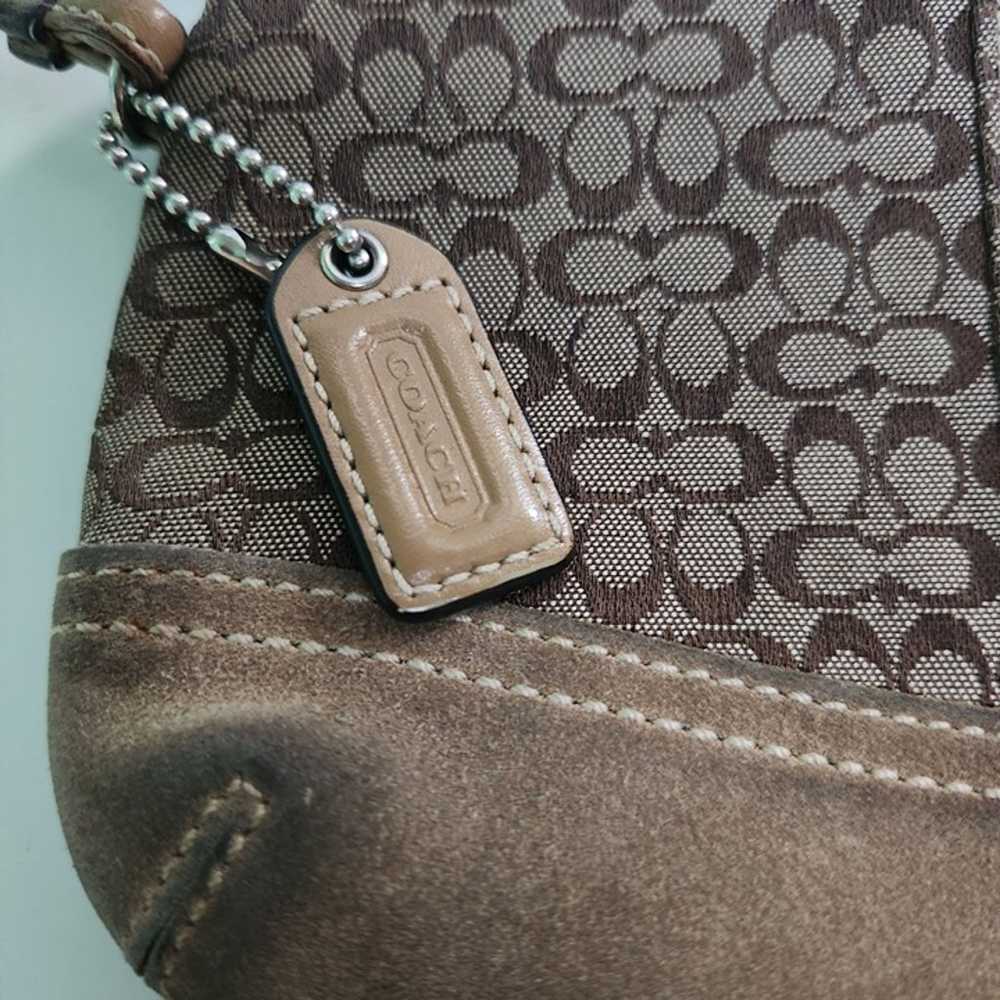 Coach Signature Logo Canvas Suede Wristlet With K… - image 4