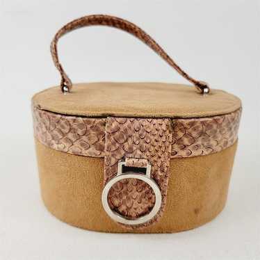 Vintage Box Purse Makeup Bag Faux Suede & Faux Sn… - image 1