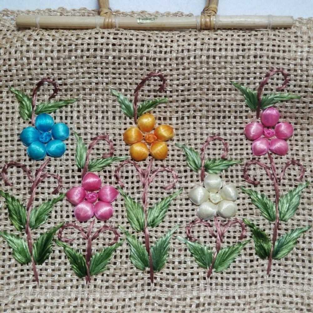 Straw Tote Bag Floral Woven Handbag - image 2