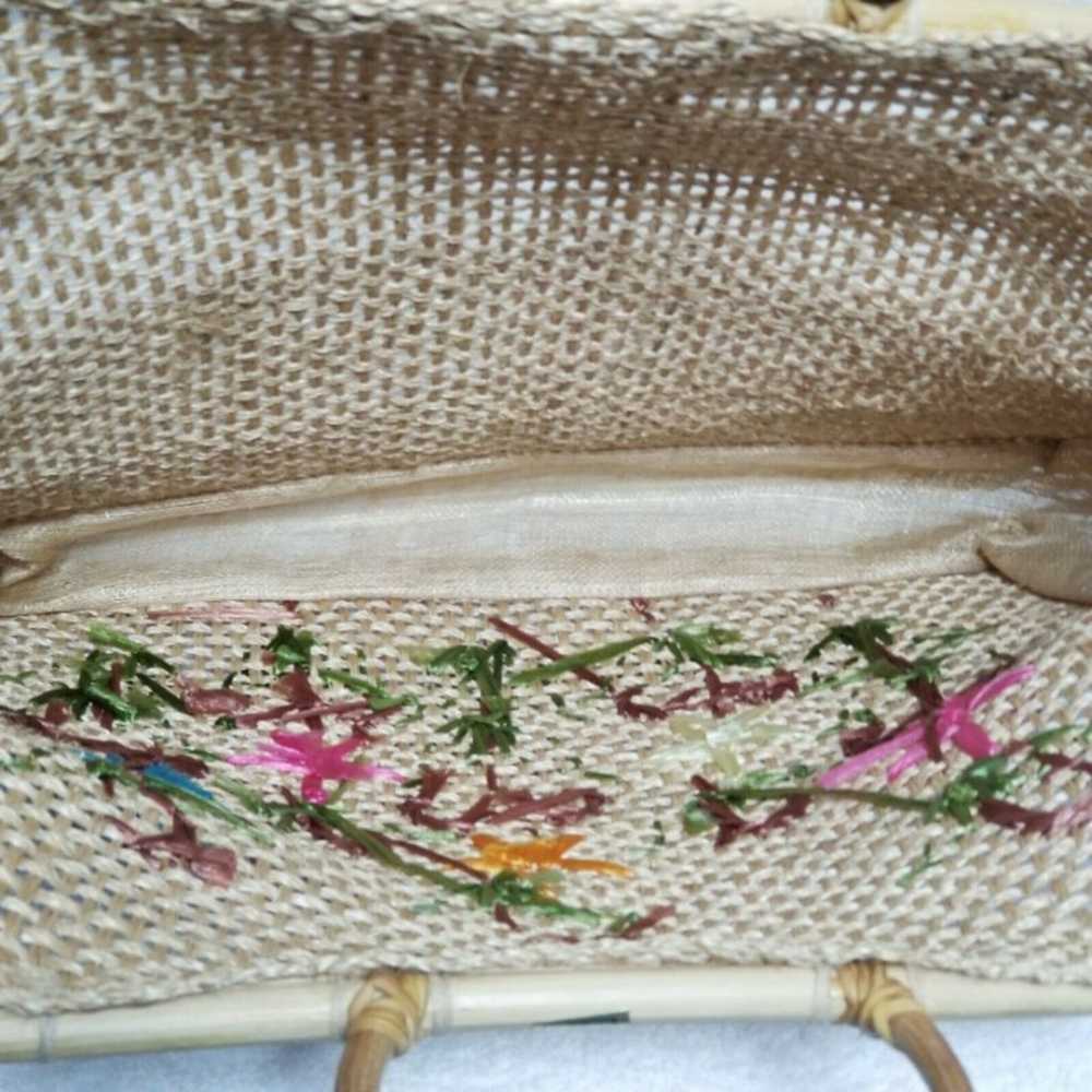 Straw Tote Bag Floral Woven Handbag - image 4