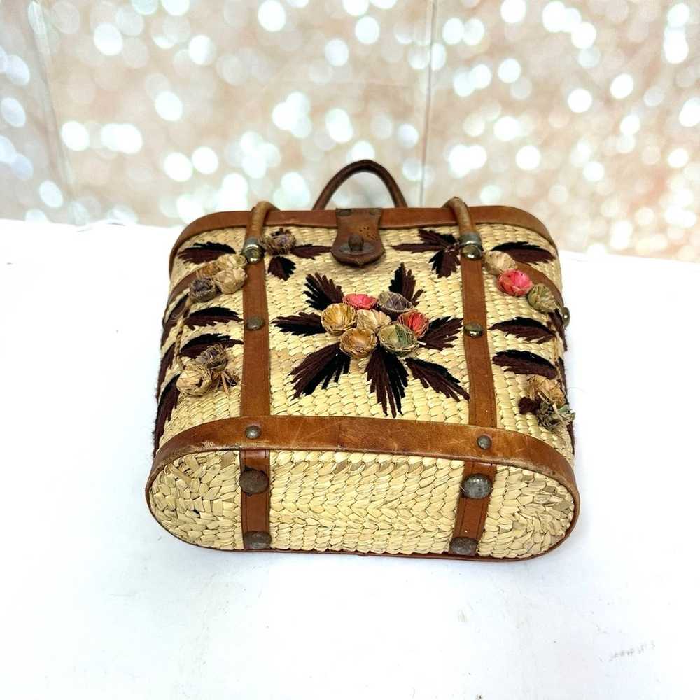 1960s  Handmade Woven & Tooled Leather Floral Han… - image 8