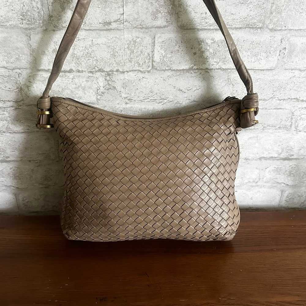 Vintage Meyers Taupe Mushroom Woven Leather Cross… - image 2