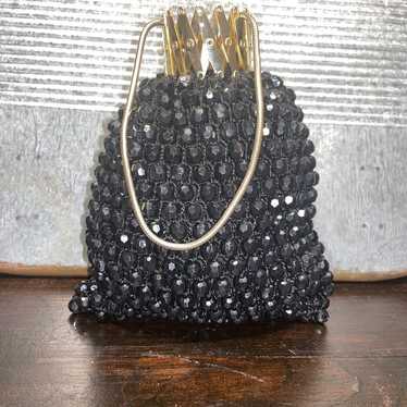 Vintage Cocktail Black Beaded Crocheted Handbag S… - image 1