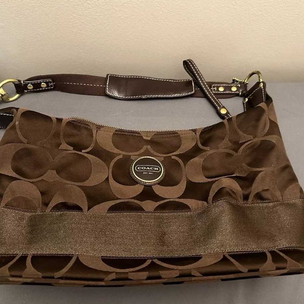 COACH F18039 Signature Brown Canvas Stripe Satche… - image 2