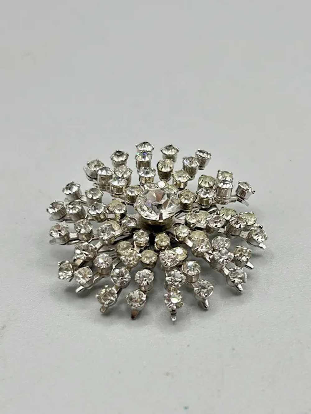 Vintage Clear Rhinestones Pin Brooch Silver Tone … - image 3