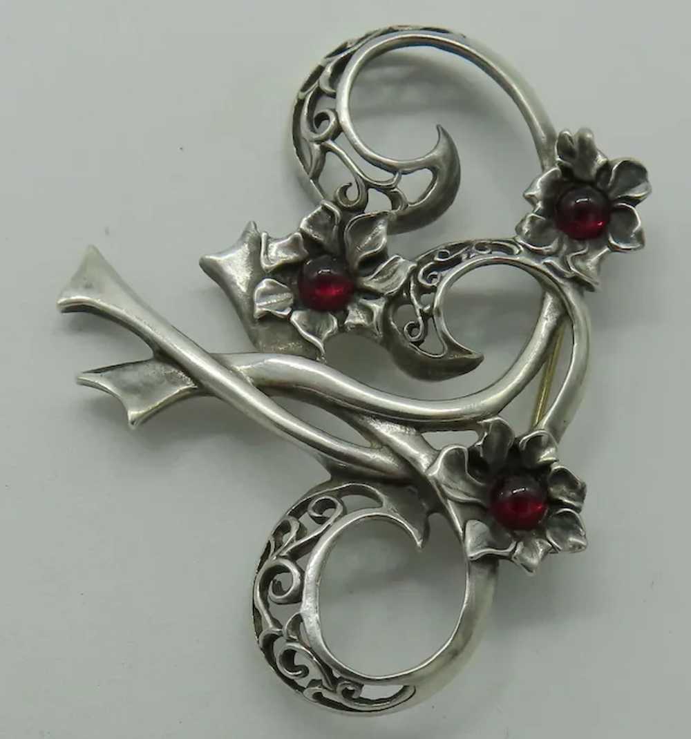 Sterling Silver Red Cabochon Flower Brooch Jezlai… - image 3