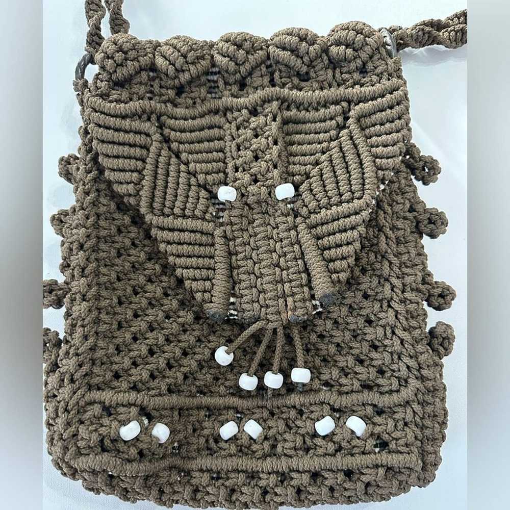 Handmade vintage macrame brown purse - image 2