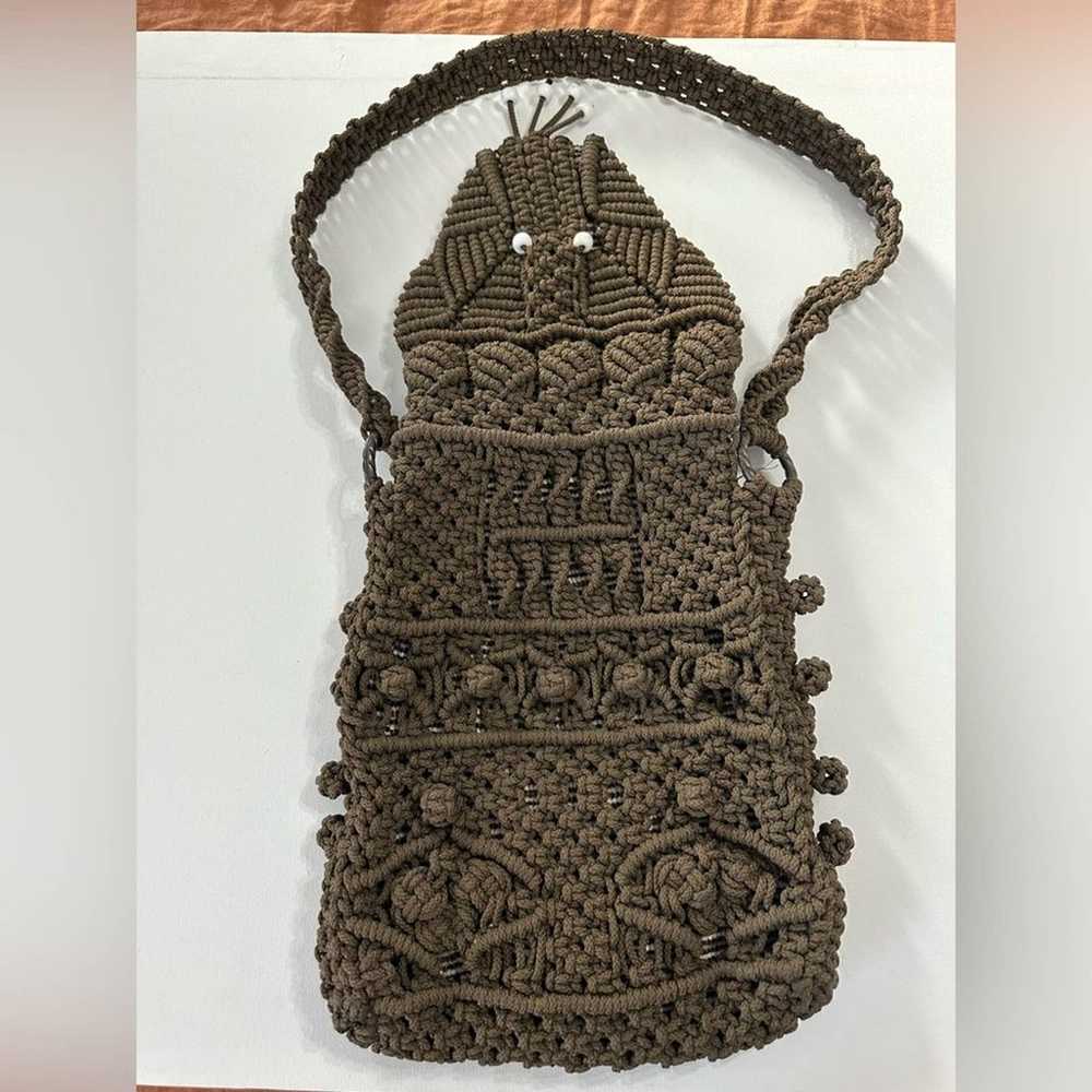 Handmade vintage macrame brown purse - image 5