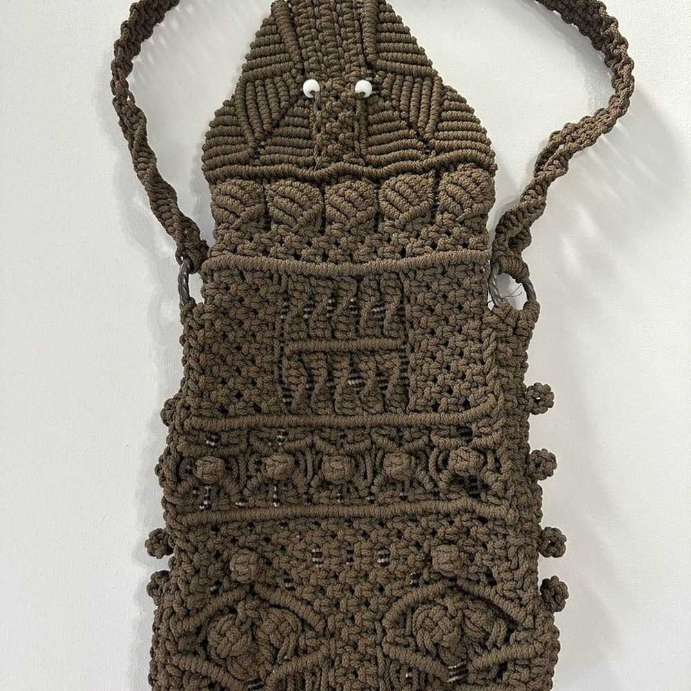 Handmade vintage macrame brown purse - image 6