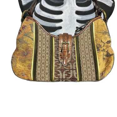 Vintage Fossil Tapestry and Leather Shoulder Bag - image 1