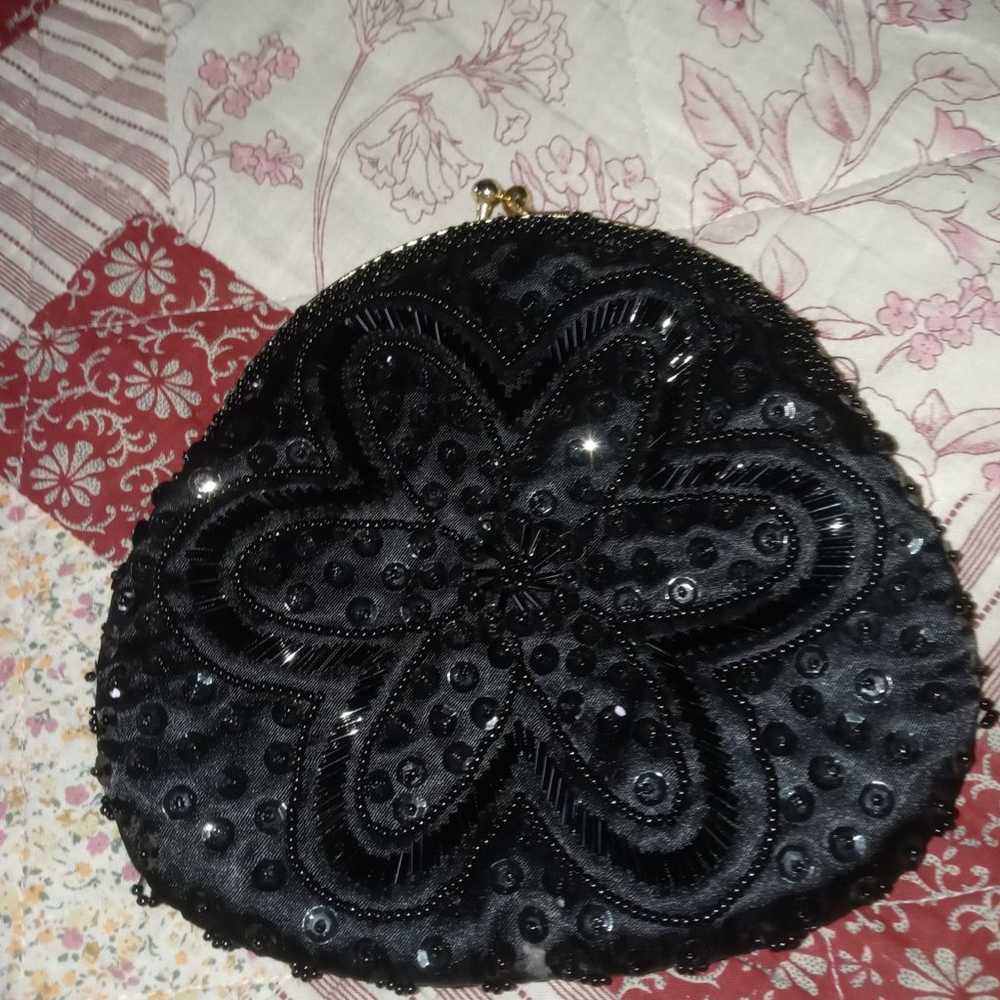 vintage Walborg black beaded shoulder bag purse - image 1