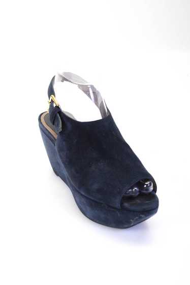 Marni Womens Peep Toe Slingback Wedge Sandals Navy