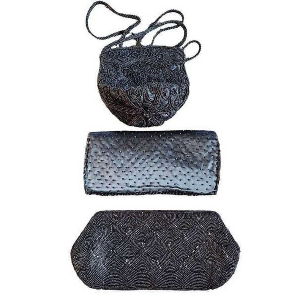 Vintage Beaded Clutch Purses Black Set of 3 - image 2