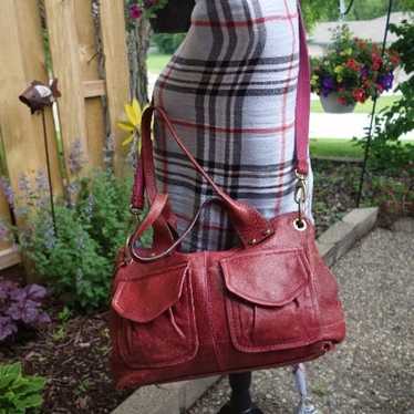 Holiday red! FOSSIL crossbody Vintage Red distres… - image 1