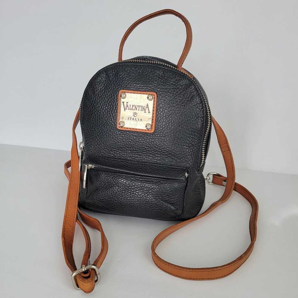 Rare- Valentina Leather Mini Backpack Black/Tan- … - image 1