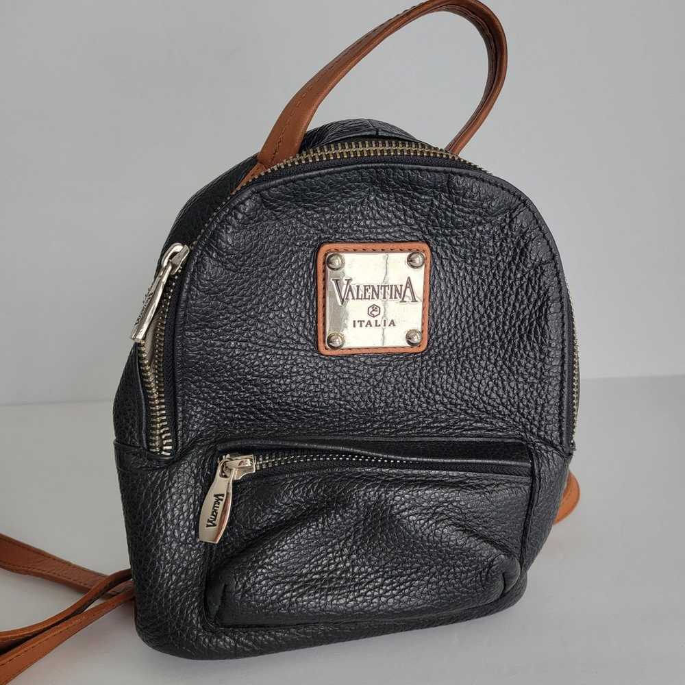 Rare- Valentina Leather Mini Backpack Black/Tan- … - image 2