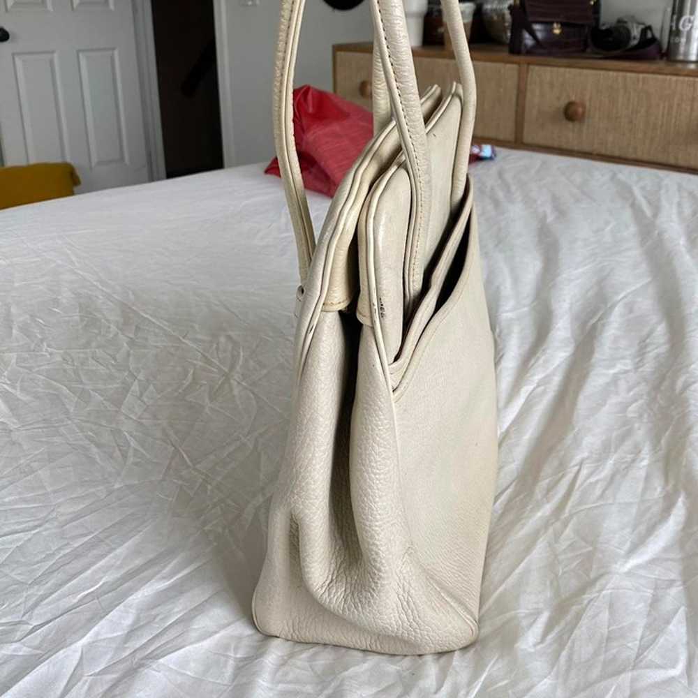 Vintage 80’s Cream Leather Shoulder Bag - image 3