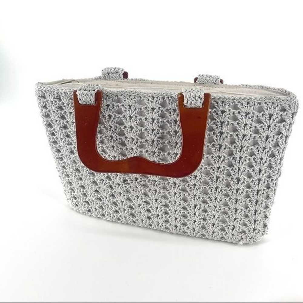 Vintage Silver Metallic Crochet Bag with Plastic … - image 4