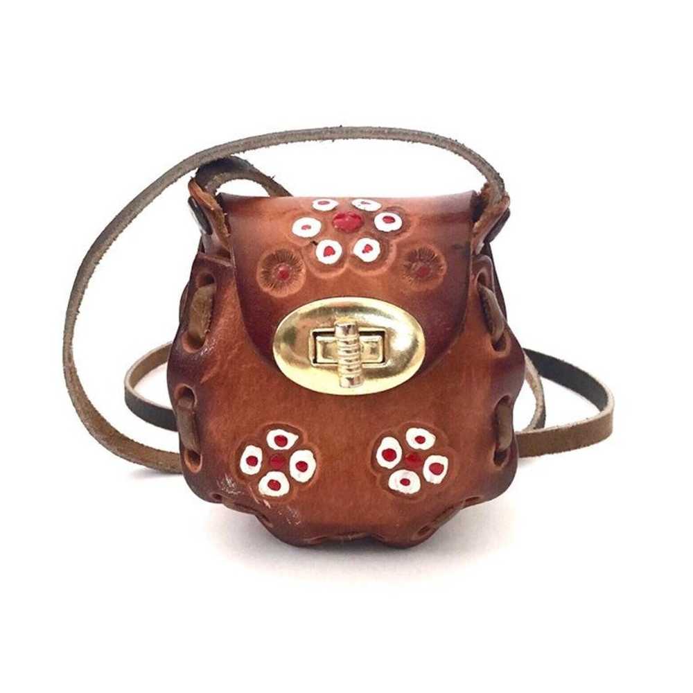 Mexican Painted Tooled Leather Mini Bag - image 1