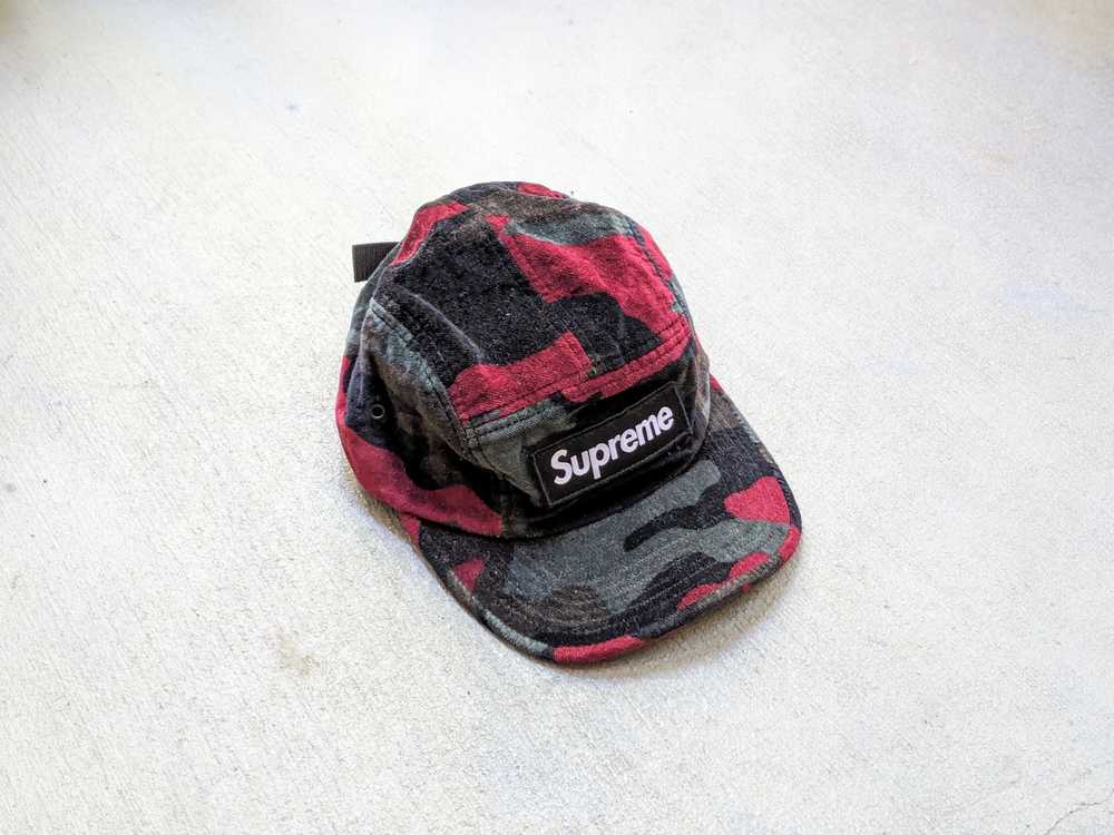 Supreme Supreme Velvet Camo Camp Cap Red Black Ha… - image 1