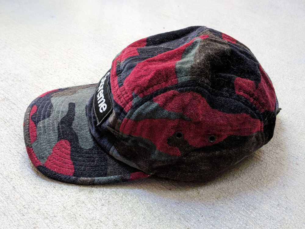 Supreme Supreme Velvet Camo Camp Cap Red Black Ha… - image 3