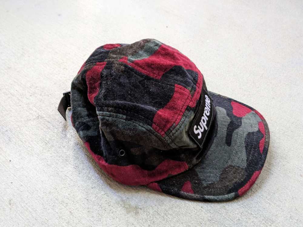 Supreme Supreme Velvet Camo Camp Cap Red Black Ha… - image 4