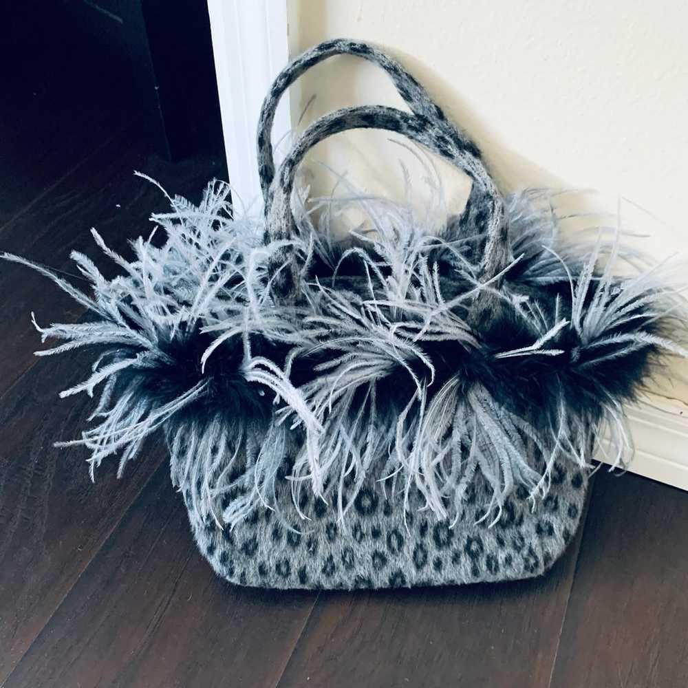 Snow Leopard Fur Print with Ostrich Feather Women… - image 1