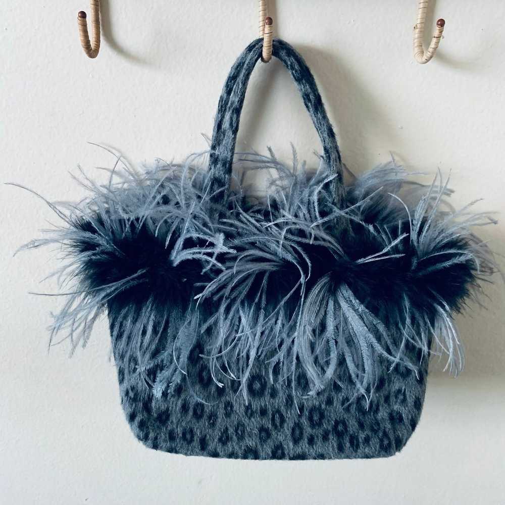 Snow Leopard Fur Print with Ostrich Feather Women… - image 2