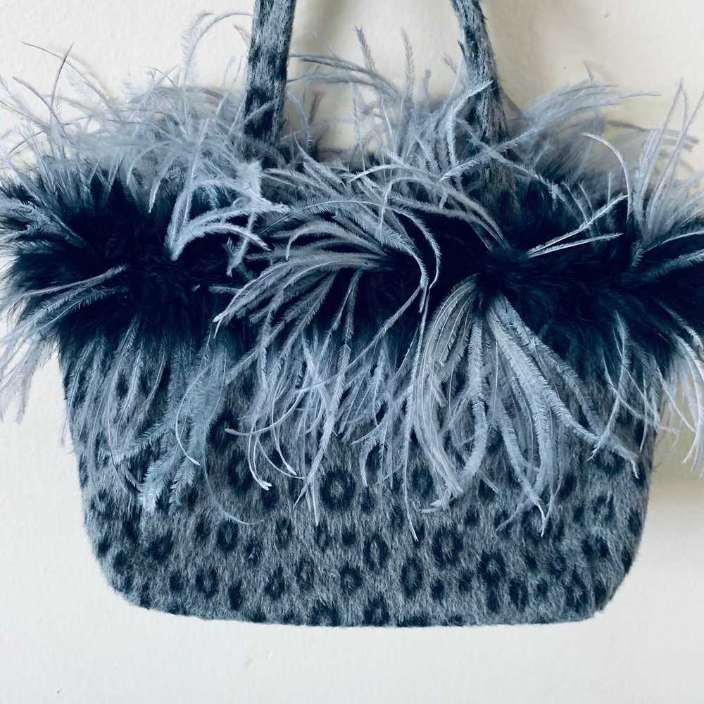 Snow Leopard Fur Print with Ostrich Feather Women… - image 3