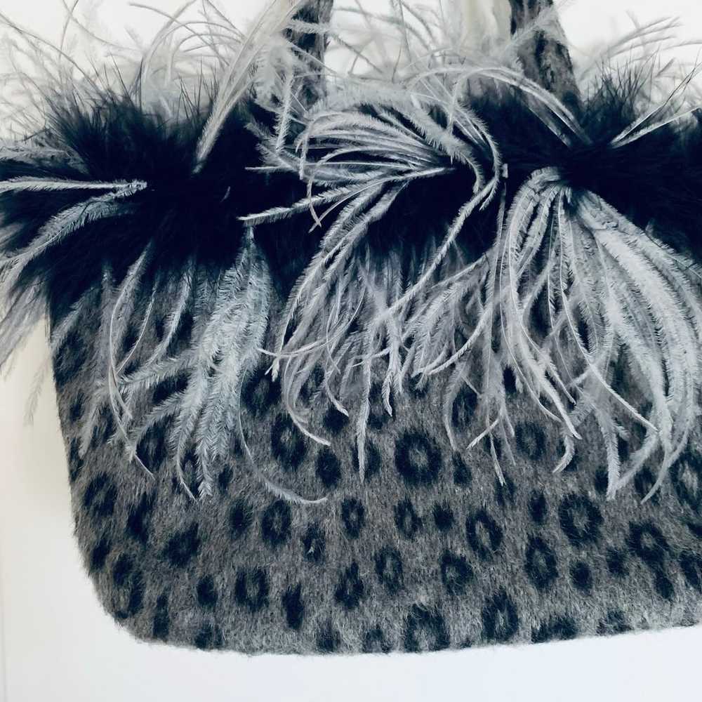 Snow Leopard Fur Print with Ostrich Feather Women… - image 4