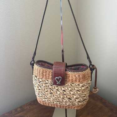 BRIGHTON Raffia Vintage Tan and Beige Woven Bag w… - image 1