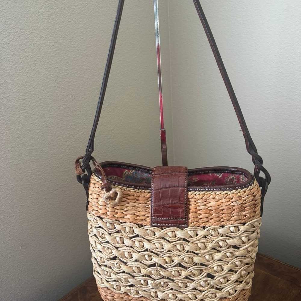 BRIGHTON Raffia Vintage Tan and Beige Woven Bag w… - image 3