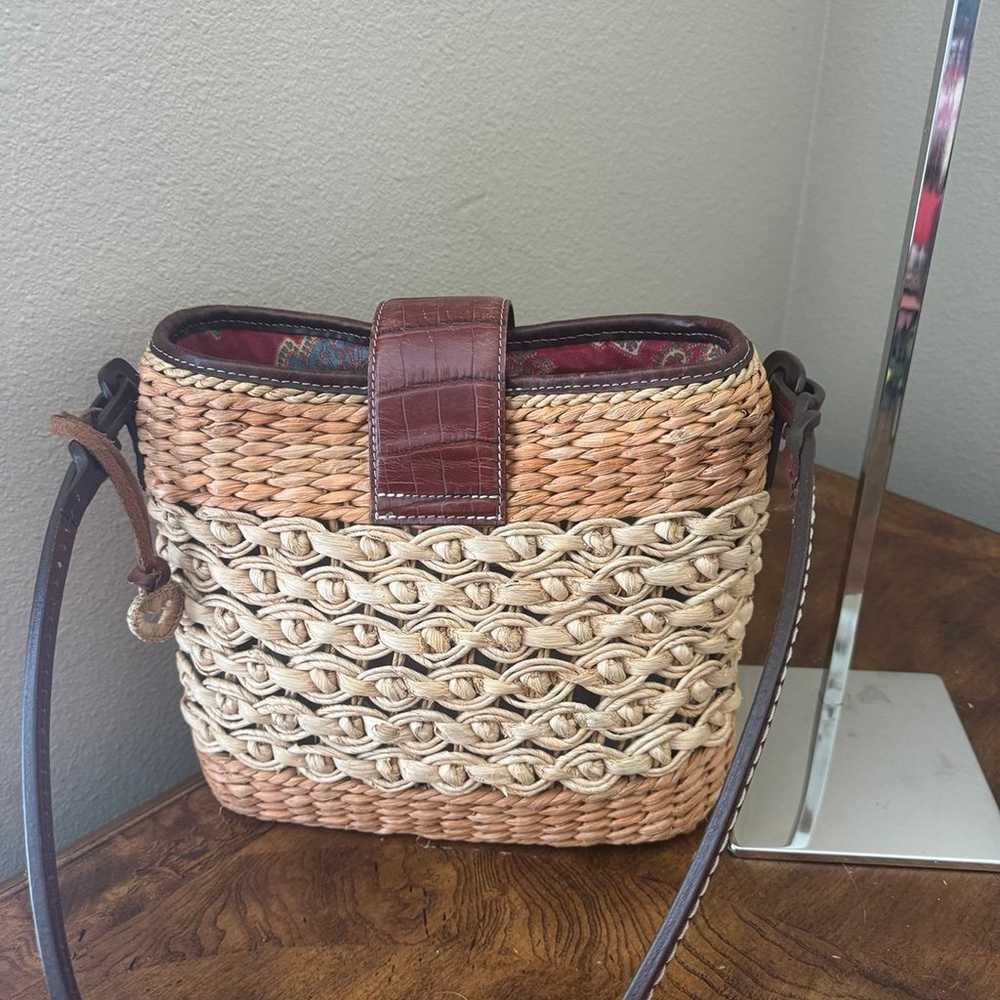 BRIGHTON Raffia Vintage Tan and Beige Woven Bag w… - image 4