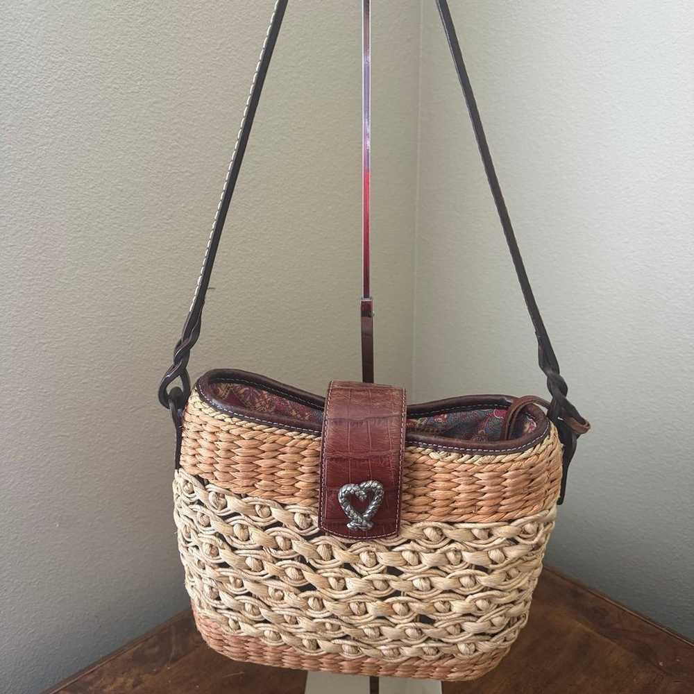 BRIGHTON Raffia Vintage Tan and Beige Woven Bag w… - image 5