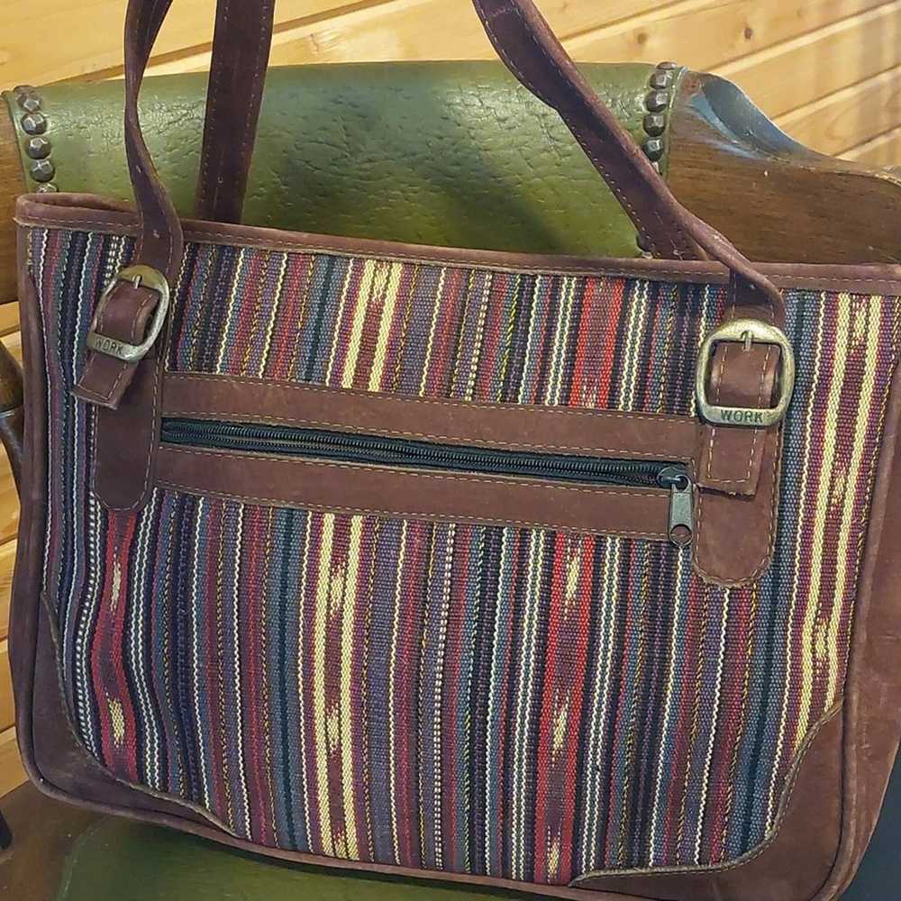 Vintage Mansi Southwestern print & suede Bag Tote… - image 1