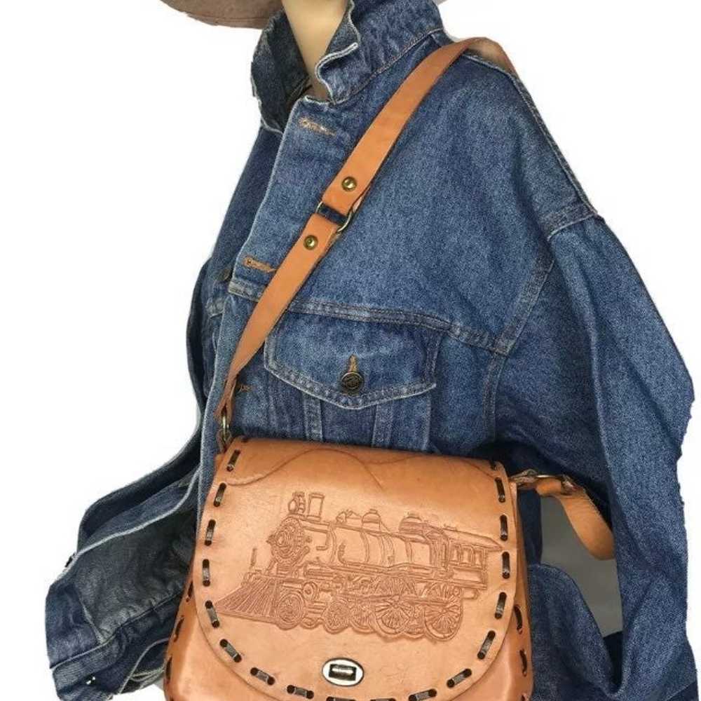 Handmade Carmel Leather Train Bag Boho - image 2