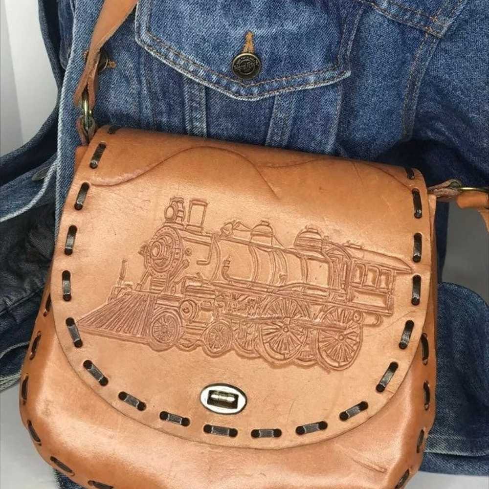 Handmade Carmel Leather Train Bag Boho - image 3