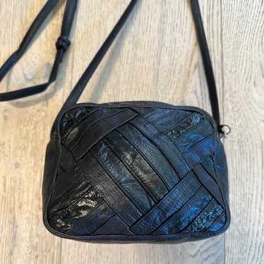 Vintage SHARIF embossed black leather and suede clutch factory