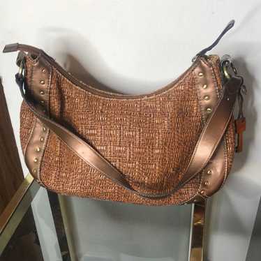 Vintage fossil woven brown leather purse - image 1