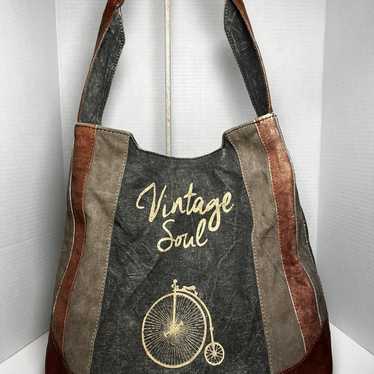 MONA B Vintage Soul Canvas & Leather Tote Bag