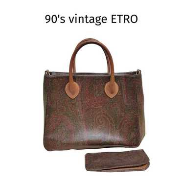 Etro Paisley Barrel Square Hand Bag Y2K cheapest 90's Vintage Retro Vachetta Leather