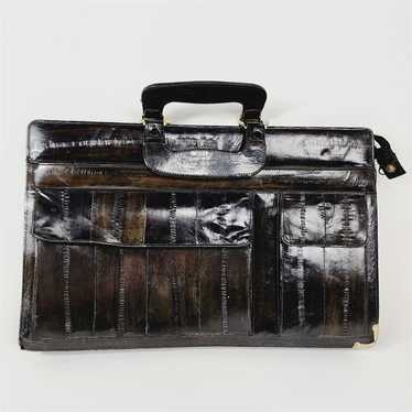 Vintage Black Leather Eel Skin Handbag Satchel Br… - image 1