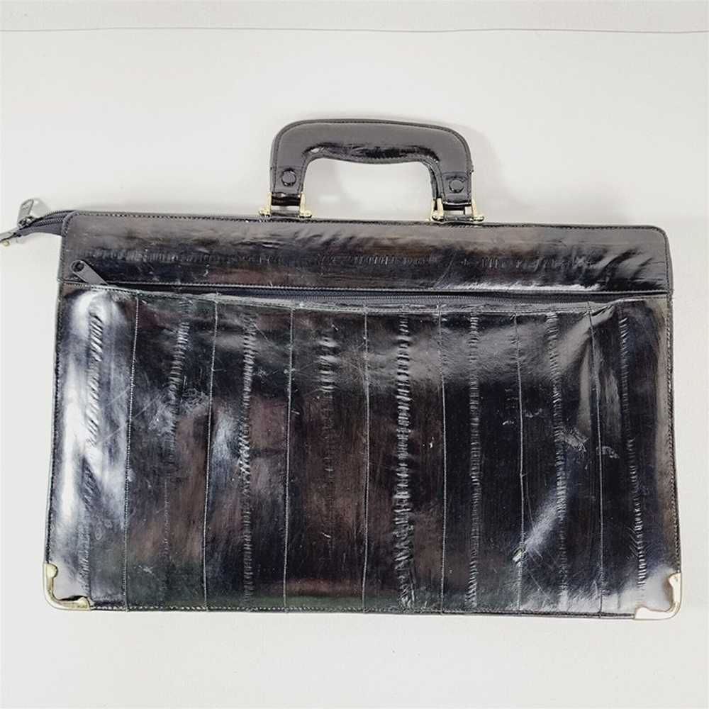 Vintage Black Leather Eel Skin Handbag Satchel Br… - image 2