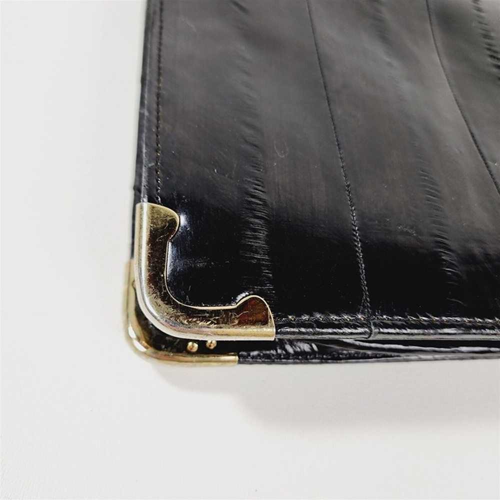 Vintage Black Leather Eel Skin Handbag Satchel Br… - image 3