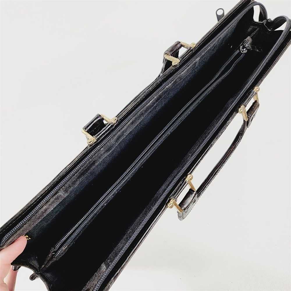 Vintage Black Leather Eel Skin Handbag Satchel Br… - image 5