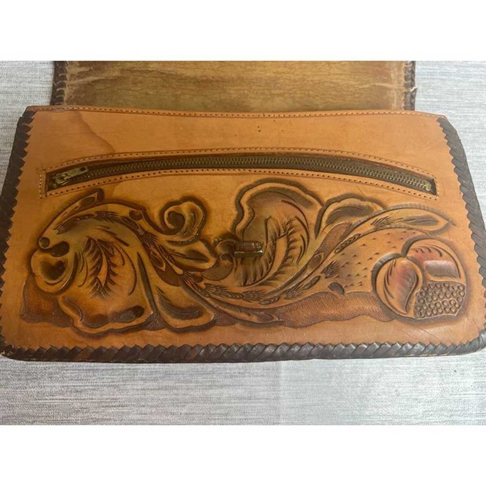 Vintage Leather Tooled Purse Clutch BOHO Deer Mou… - image 6