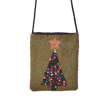 Vintage Beaded Christmas Tree Crossbody Bag Purse… - image 1